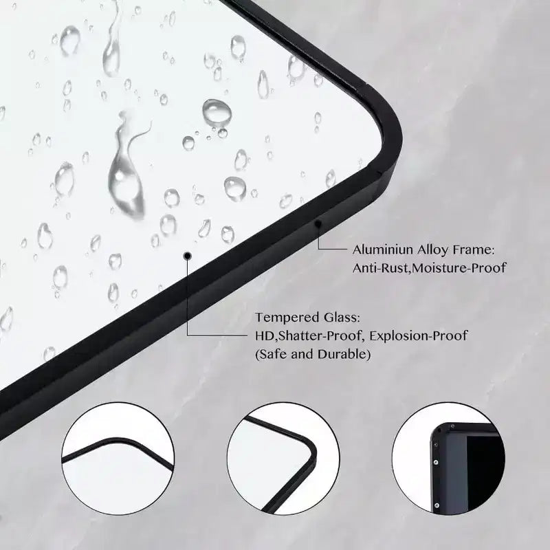 19 Inchx 51 Inch Over Door Mirror Hanging Full Length Back of Door Wall Mirror Black Matte Finish Anti Fog Strong Hold