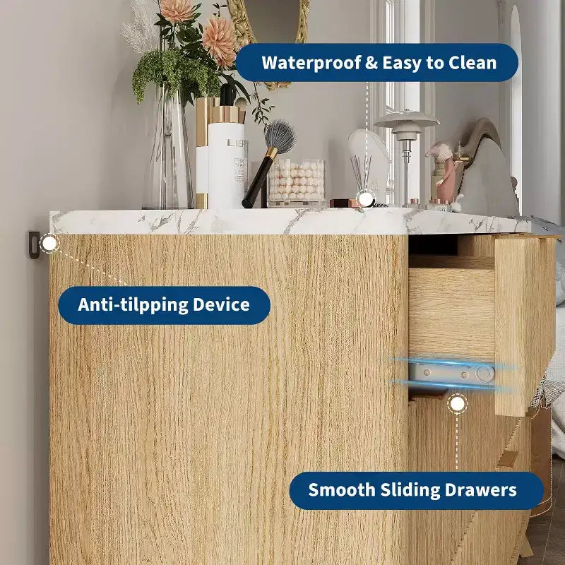 Fluted 7 Drawers Dresser for Bedroom, 54 Wide Modern Chest of Drawers, Wood Storage Cabinet Organizer for Bedroom, Living Room, Hallway