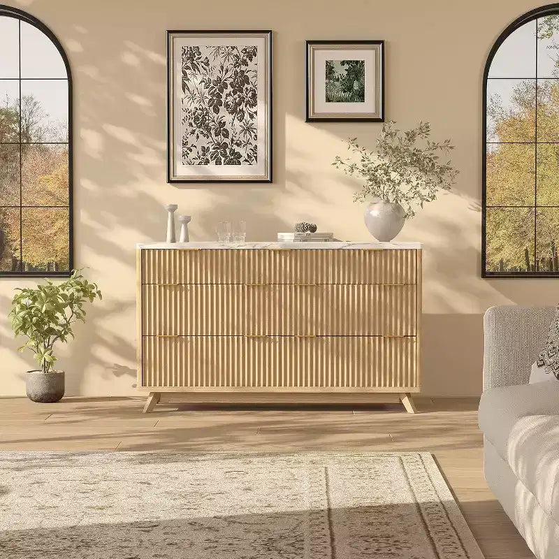 Fluted 7 Drawers Dresser for Bedroom, 54 Wide Modern Chest of Drawers, Wood Storage Cabinet Organizer for Bedroom, Living Room, Hallway
