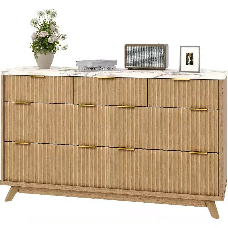 Fluted 7 Drawers Dresser for Bedroom, 54 Wide Modern Chest of Drawers, Wood Storage Cabinet Organizer for Bedroom, Living Room, Hallway
