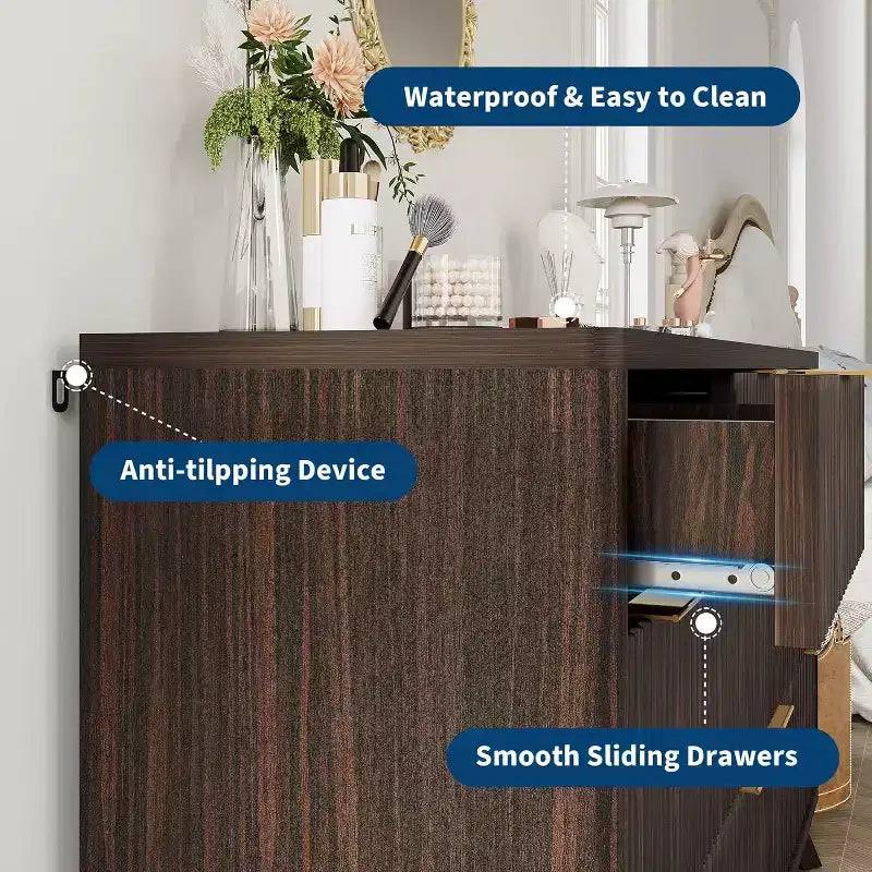 Fluted 7 Drawers Dresser for Bedroom, 54 Wide Modern Chest of Drawers, Wood Storage Cabinet Organizer for Bedroom, Living Room, Hallway