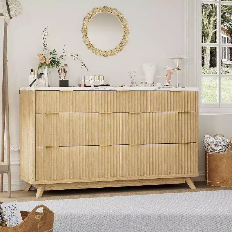 Fluted 7 Drawers Dresser for Bedroom, 54 Wide Modern Chest of Drawers, Wood Storage Cabinet Organizer for Bedroom, Living Room, Hallway
