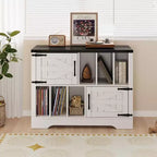 COZONY 39 Vinyl Record Storage Cabinet, Farmhouse Wood Turntable Stand with 2 Barn Doors, Large Record Player Table for Living Room Bedroom
