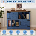 COZONY 39 Vinyl Record Storage Cabinet, Farmhouse Wood Turntable Stand with 2 Barn Doors, Large Record Player Table for Living Room Bedroom