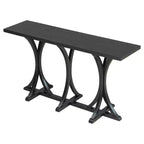 JVNOXK59.8'' Wooden Console Table with Oak Veneer Top,Farmhouse Entryway Table with Rubber Wood Slender Curved Legs,Black