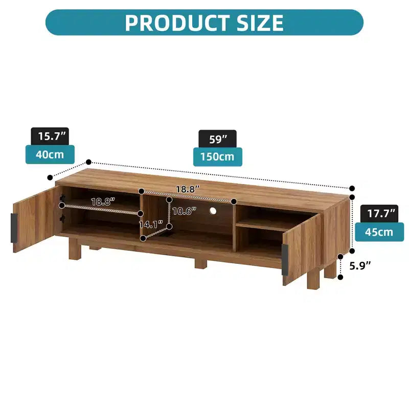 Fluted TV Stands for TVs up to 65 Inches, Entertainment Center with Power Outlets & Storage , Wooden TV Console for Living Room, Walnut