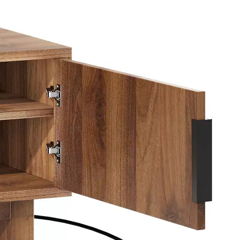 Fluted TV Stands for TVs up to 65 Inches, Entertainment Center with Power Outlets & Storage , Wooden TV Console for Living Room, Walnut