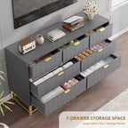 Acekool Drawer Dresser, 53.5 Wide Modern Chest with Fluted Front, Gold Handles & Metal Legs, Storage Organizer for Bedroom, Closet