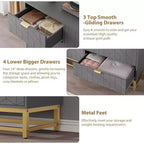 Acekool Drawer Dresser, 53.5 Wide Modern Chest with Fluted Front, Gold Handles & Metal Legs, Storage Organizer for Bedroom, Closet