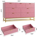 Acekool Drawer Dresser, 53.5 Wide Modern Chest with Fluted Front, Gold Handles & Metal Legs, Storage Organizer for Bedroom, Closet