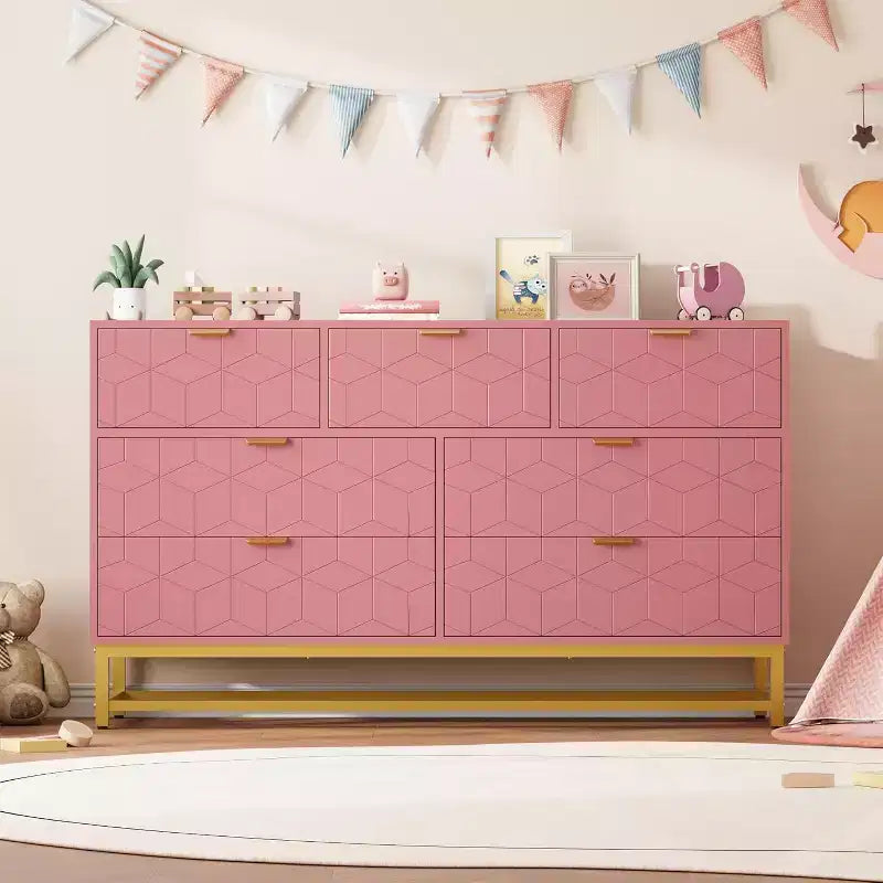 Acekool Drawer Dresser, 53.5 Wide Modern Chest with Fluted Front, Gold Handles & Metal Legs, Storage Organizer for Bedroom, Closet