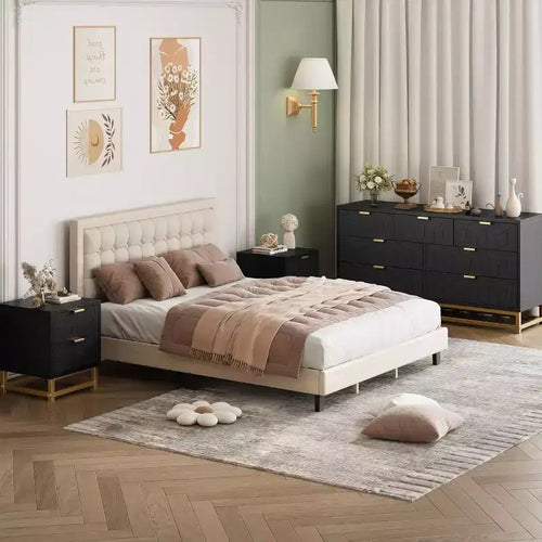 Acekool Drawer Dresser, 53.5 Wide Modern Chest with Fluted Front, Gold Handles & Metal Legs, Storage Organizer for Bedroom, Closet