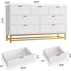 Acekool Drawer Dresser, 53.5 Wide Modern Chest with Fluted Front, Gold Handles & Metal Legs, Storage Organizer for Bedroom, Closet
