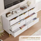 Acekool Drawer Dresser, 53.5 Wide Modern Chest with Fluted Front, Gold Handles & Metal Legs, Storage Organizer for Bedroom, Closet