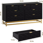 Acekool Drawer Dresser, 53.5 Wide Modern Chest with Fluted Front, Gold Handles & Metal Legs, Storage Organizer for Bedroom, Closet