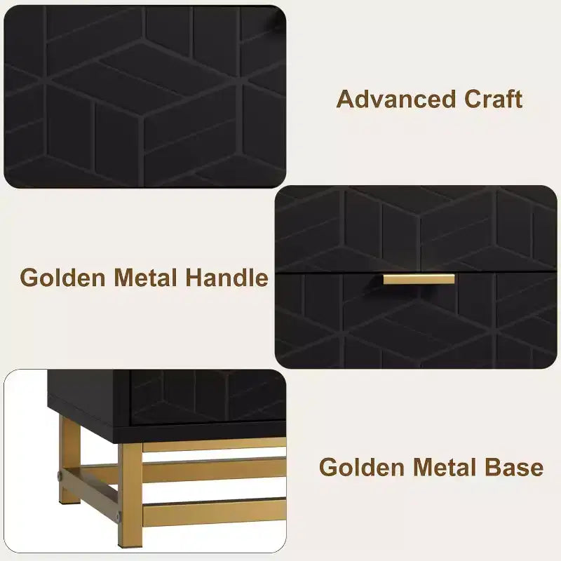 Acekool Drawer Dresser, 53.5 Wide Modern Chest with Fluted Front, Gold Handles & Metal Legs, Storage Organizer for Bedroom, Closet