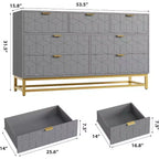 Acekool Drawer Dresser, 53.5 Wide Modern Chest with Fluted Front, Gold Handles & Metal Legs, Storage Organizer for Bedroom, Closet