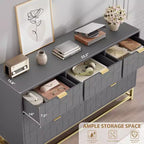 Acekool Drawer Dresser, 53.5 Wide Modern Chest with Fluted Front, Gold Handles & Metal Legs, Storage Organizer for Bedroom, Closet