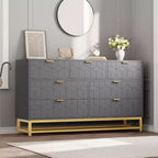 Acekool Drawer Dresser, 53.5 Wide Modern Chest with Fluted Front, Gold Handles & Metal Legs, Storage Organizer for Bedroom, Closet