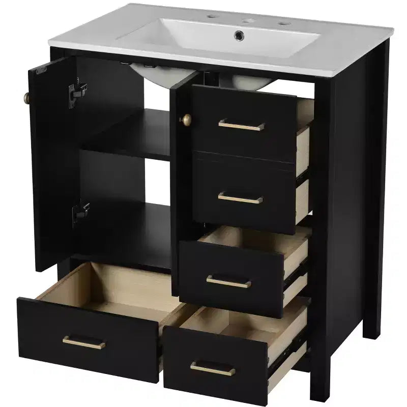 30 Bathroom Vanity with Sink, Bathroom Storage Cabinet with Drawers, Single Sink Bathroom Vanity with Soft Closing Doors