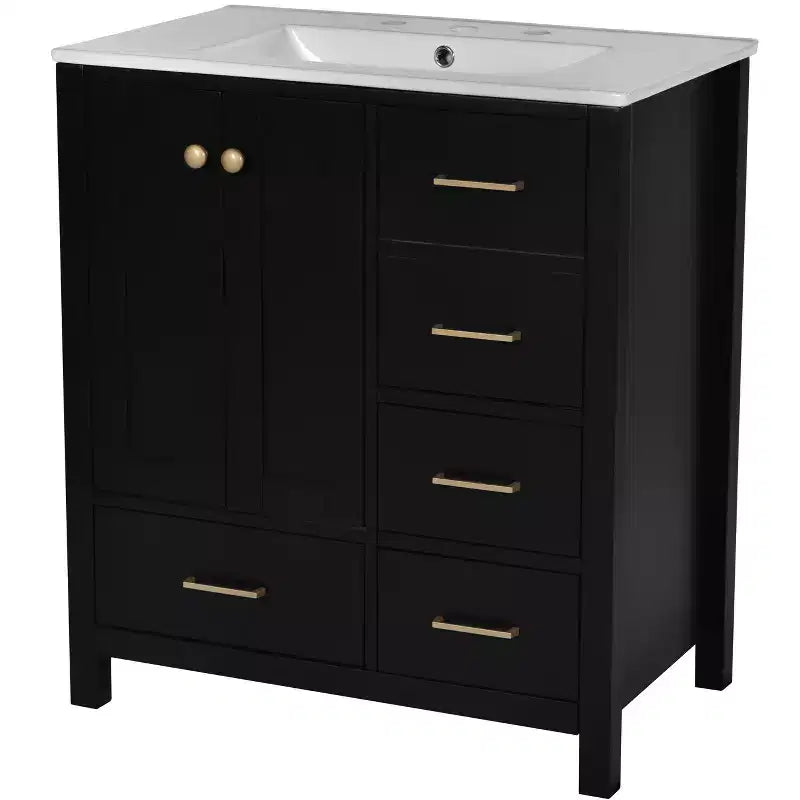 30 Bathroom Vanity with Sink, Bathroom Storage Cabinet with Drawers, Single Sink Bathroom Vanity with Soft Closing Doors