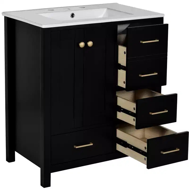 30 Bathroom Vanity with Sink, Bathroom Storage Cabinet with Drawers, Single Sink Bathroom Vanity with Soft Closing Doors