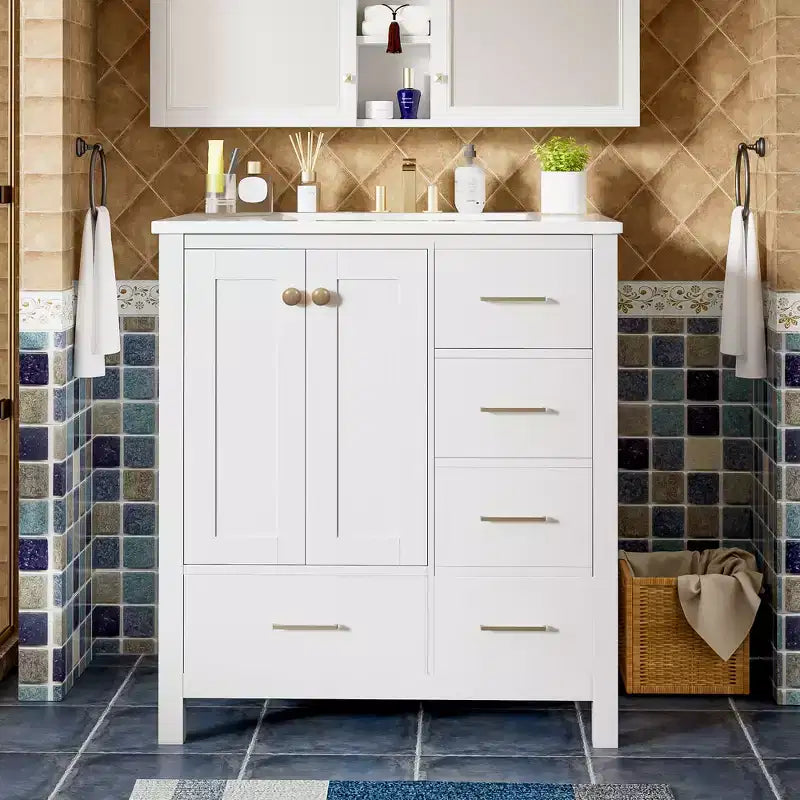 30 Bathroom Vanity with Sink, Bathroom Storage Cabinet with Drawers, Single Sink Bathroom Vanity with Soft Closing Doors