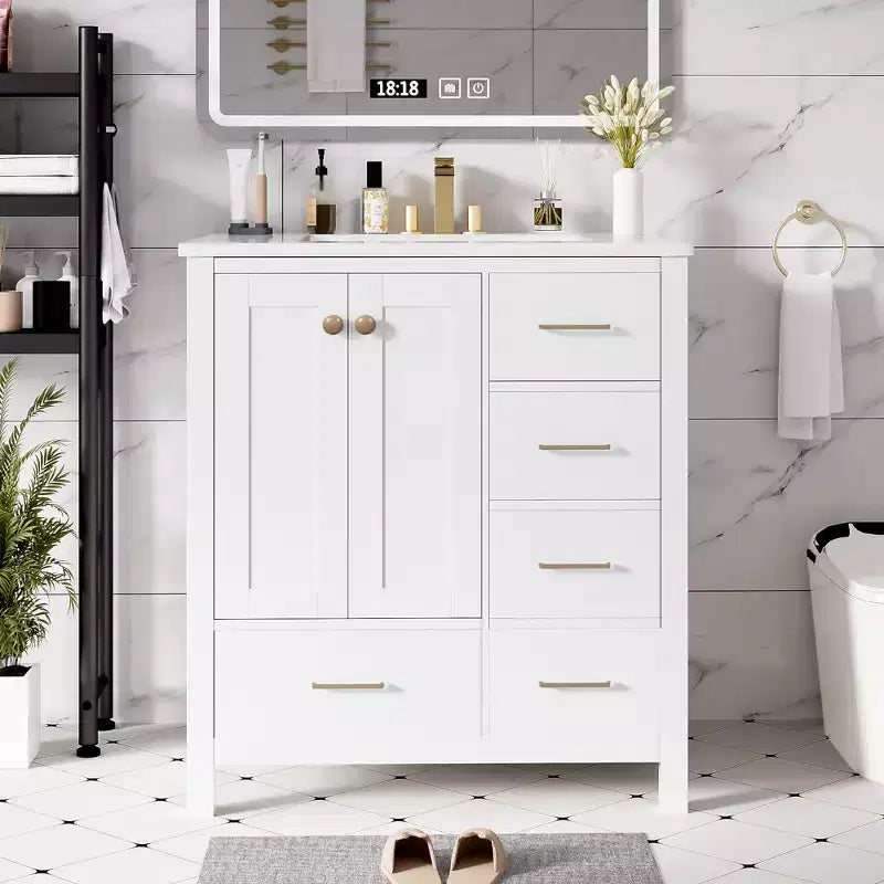 30 Bathroom Vanity with Sink, Bathroom Storage Cabinet with Drawers, Single Sink Bathroom Vanity with Soft Closing Doors
