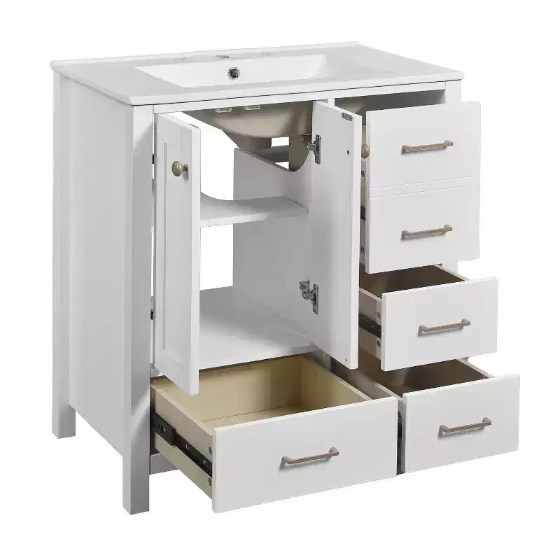 30 Bathroom Vanity with Sink, Bathroom Storage Cabinet with Drawers, Single Sink Bathroom Vanity with Soft Closing Doors