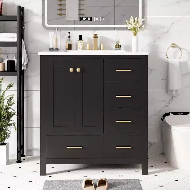 30 Bathroom Vanity with Sink, Bathroom Storage Cabinet with Drawers, Single Sink Bathroom Vanity with Soft Closing Doors