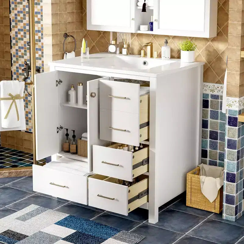 30 Bathroom Vanity with Sink, Bathroom Storage Cabinet with Drawers, Single Sink Bathroom Vanity with Soft Closing Doors