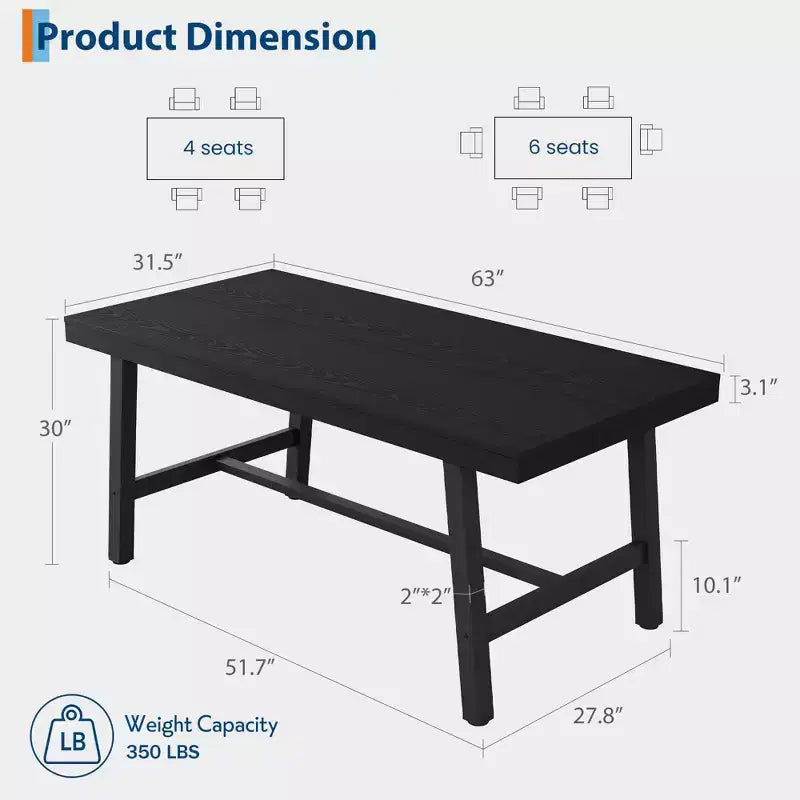 COZONY Industrial Dining Table with Metal Frame, Long Kitchen Table for Dining Room or Kitchen