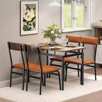 Ensemble de salle à manger 5 pièces, ensemble de table de cuisine en bois avec 4 chaises rembourrées en PU, ensemble de dînette avec cadre en métal industriel