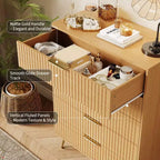 Modern Fluted 5-Drawer Dresser 47.72 Tall, Natural Oak, Gold Handles, 200 lbs Top, Anti-Tip, Waterproof, Bedroom/Hallway Statement Storage
