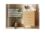 Modern Fluted 5-Drawer Dresser 47.72 Tall, Natural Oak, Gold Handles, 200 lbs Top, Anti-Tip, Waterproof, Bedroom/Hallway Statement Storage