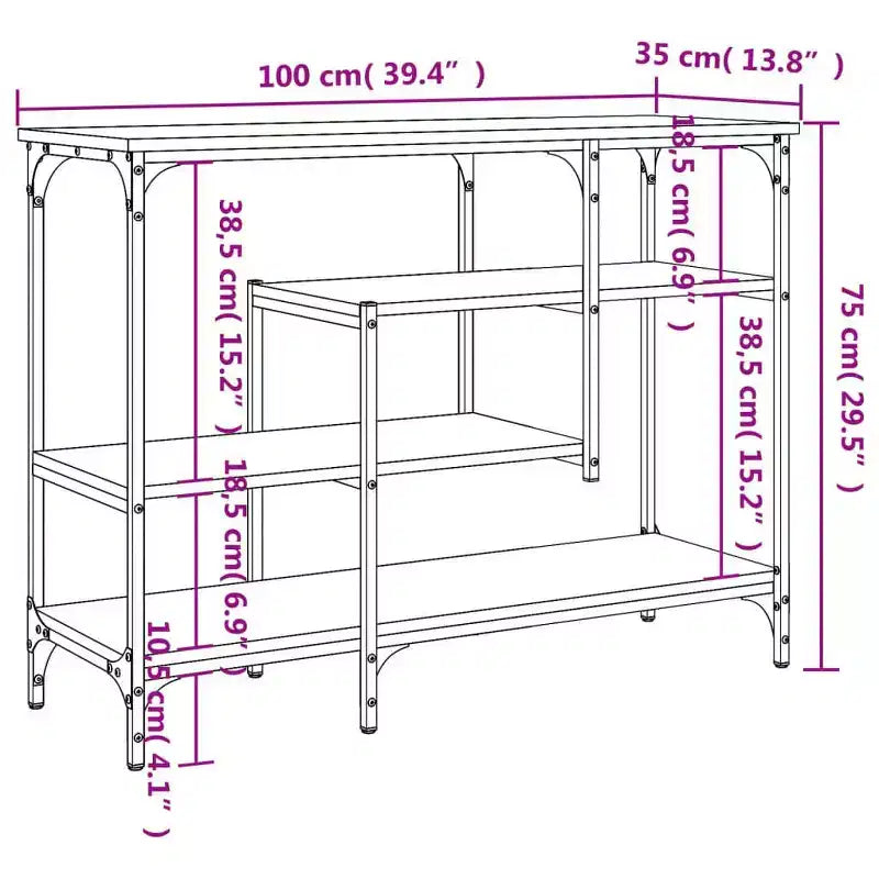 vidaXL Console Table Black Engineered wood, metal Narrow Adjustable Feet