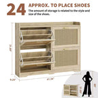 Garvee Rattan Shoe Storage Cabinet with 4 Flip Drawers, Hidden Shoe Storage Organizer Cabinet, Wide Freestanding Wood Breathable Shoe Rack Cabinet