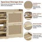 Garvee Rattan Shoe Storage Cabinet with 4 Flip Drawers, Hidden Shoe Storage Organizer Cabinet, Wide Freestanding Wood Breathable Shoe Rack Cabinet
