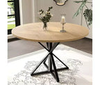 Table de salle à manger ronde de 119 cm pour 4 personnes, table de dîner circulaire en bois, piédestal en métal robuste et plateau de table en 4 parties, tables de cuisine rondes à piédestal