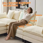 Sofa, 112 Modular L-Shaped Cloud Couch  Plush Chenille/Corduroy Fabric Deep Seat with Ottoman & Side Pockets for Living Room/Bedroom