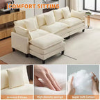 Sofa, 112 Modular L-Shaped Cloud Couch  Plush Chenille/Corduroy Fabric Deep Seat with Ottoman & Side Pockets for Living Room/Bedroom
