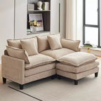 Sofa, 112 Modular L-Shaped Cloud Couch  Plush Chenille/Corduroy Fabric Deep Seat with Ottoman & Side Pockets for Living Room/Bedroom