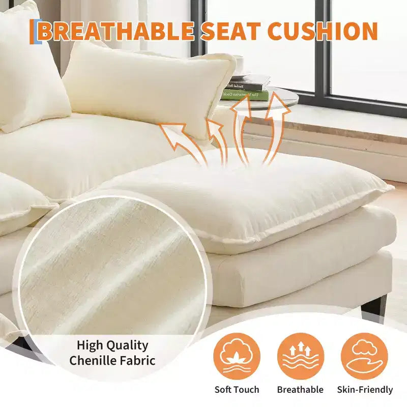 Sofa, 112 Modular L-Shaped Cloud Couch  Plush Chenille/Corduroy Fabric Deep Seat with Ottoman & Side Pockets for Living Room/Bedroom