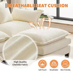 Sofa, 112 Modular L-Shaped Cloud Couch  Plush Chenille/Corduroy Fabric Deep Seat with Ottoman & Side Pockets for Living Room/Bedroom