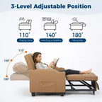 3-in-1 USB-Massage Convertible Sofa Bed, 110-180 Recliner, Cup Holders, Side Pockets, 380 lbs, 4-Step FlipDorm & Guest Ready