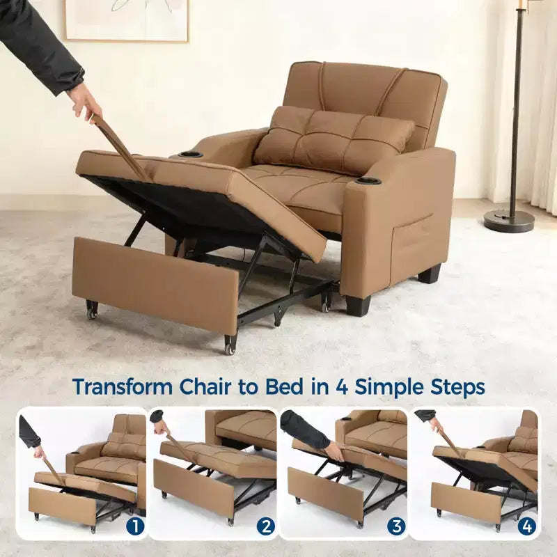 3-in-1 USB-Massage Convertible Sofa Bed, 110-180 Recliner, Cup Holders, Side Pockets, 380 lbs, 4-Step FlipDorm & Guest Ready
