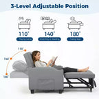 3-in-1 USB-Massage Convertible Sofa Bed, 110-180 Recliner, Cup Holders, Side Pockets, 380 lbs, 4-Step FlipDorm & Guest Ready