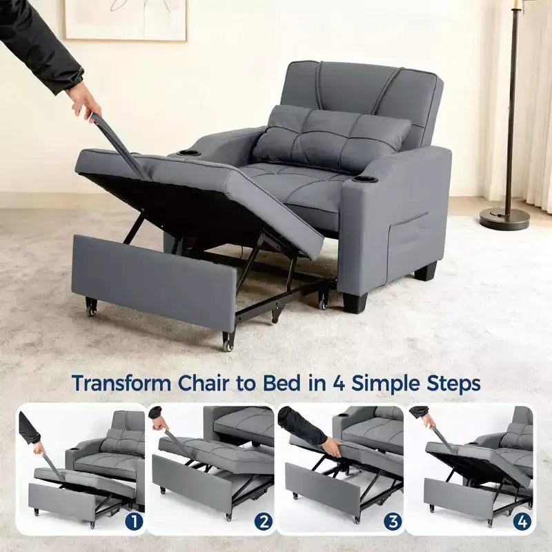 3-in-1 USB-Massage Convertible Sofa Bed, 110-180 Recliner, Cup Holders, Side Pockets, 380 lbs, 4-Step FlipDorm & Guest Ready