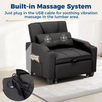 3-in-1 USB-Massage Convertible Sofa Bed, 110-180 Recliner, Cup Holders, Side Pockets, 380 lbs, 4-Step FlipDorm & Guest Ready