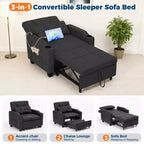 3-in-1 USB-Massage Convertible Sofa Bed, 110-180 Recliner, Cup Holders, Side Pockets, 380 lbs, 4-Step FlipDorm & Guest Ready